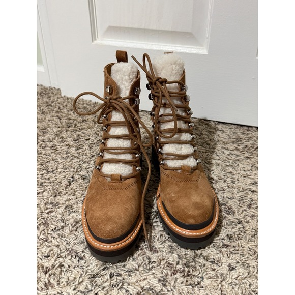 Marc Fisher LTD Mizzlie Leather Fur Lined Lace Up Combat Boots Women's 5M - Picture 2 of 6